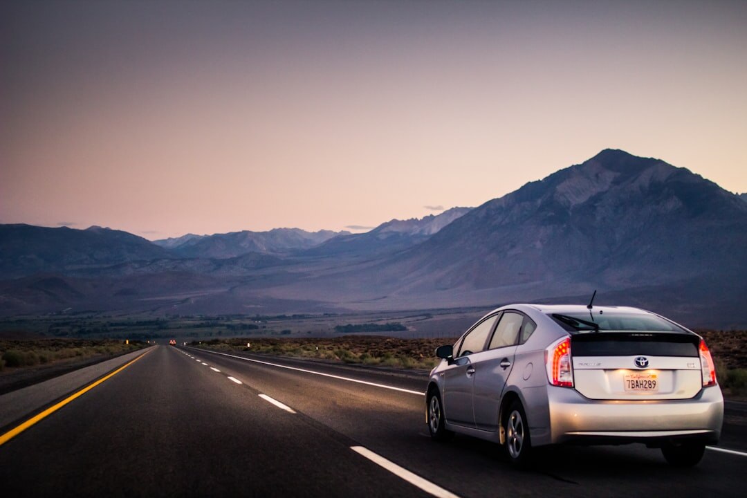 electric car on road at dusk